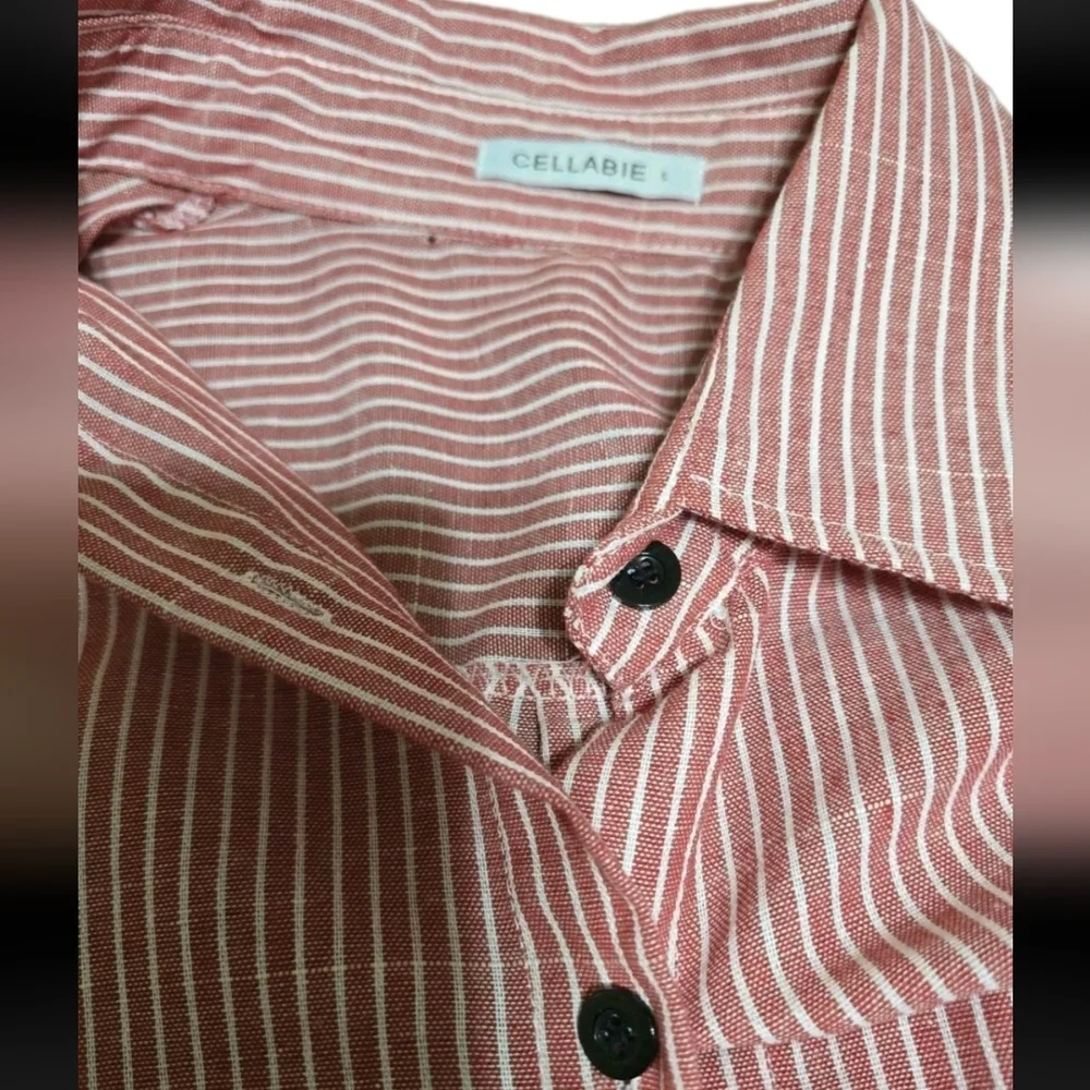 Cellabie Red/White Stripe Button Up Shirt Tunic Lonhg Sleeve XL 💵 - Picture 2 of 10